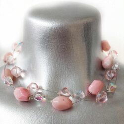 Pink Vintage Julz - circa 2001- Floating Necklace - Rose Quartz Pink Ribbon
