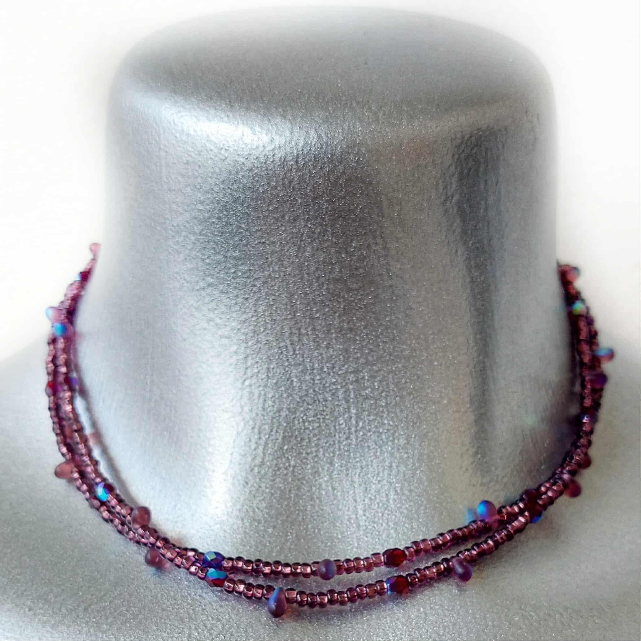 Vintage Julz - circa 2002 - Seed Bead Necklace - Deep Purple Falls