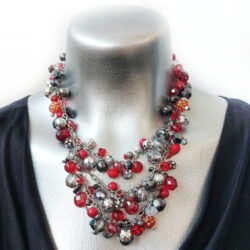 Winter Couture Atelier Collection - Red Velvet Tinsel - Bib Shaped Necklace
