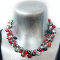 Winter Couture Atelier Collection - Red Velvet Tinsel - Statement Necklace