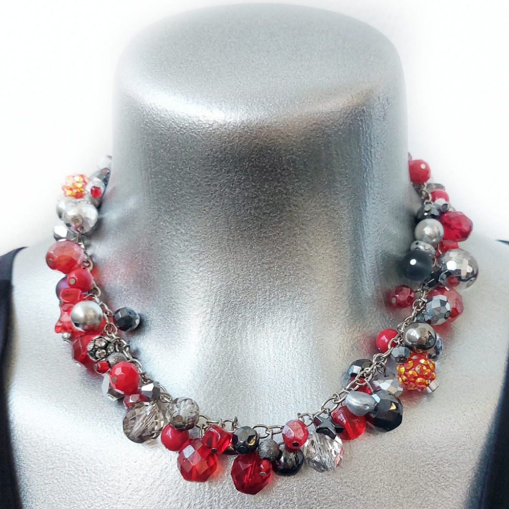 Winter Couture Atelier Collection - Red Velvet Tinsel - Statement Necklace