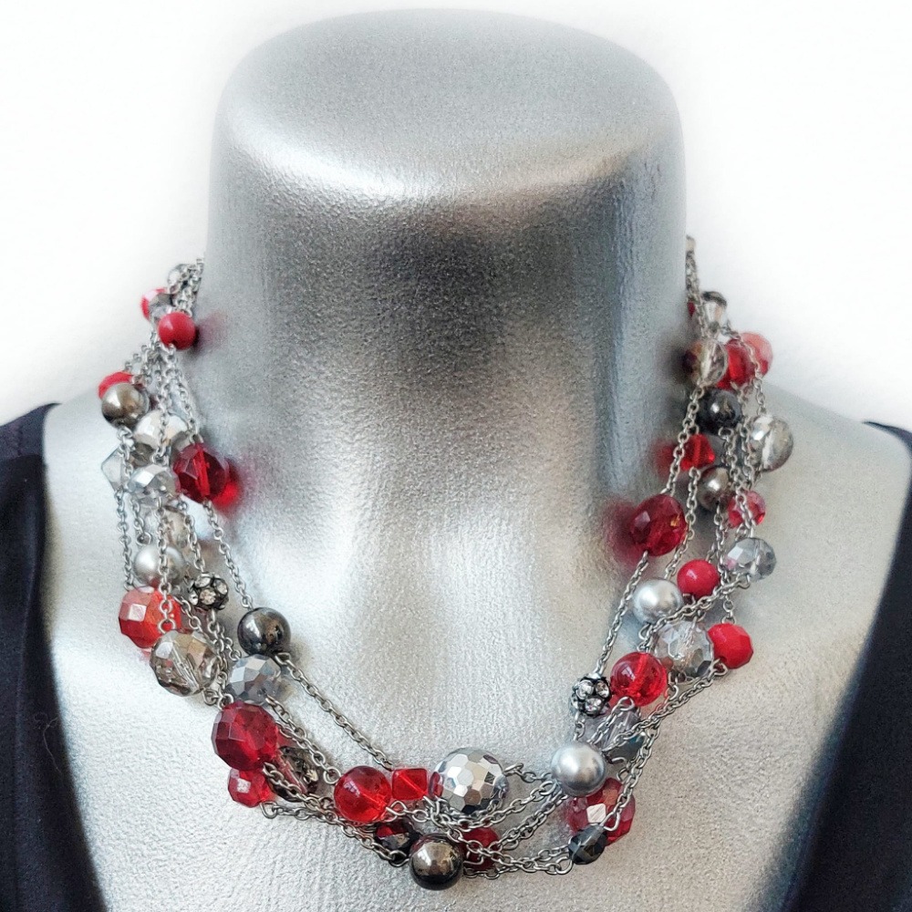 Winter Couture Atelier Collection - Red Velvet Tinsel - Six Strand Necklace