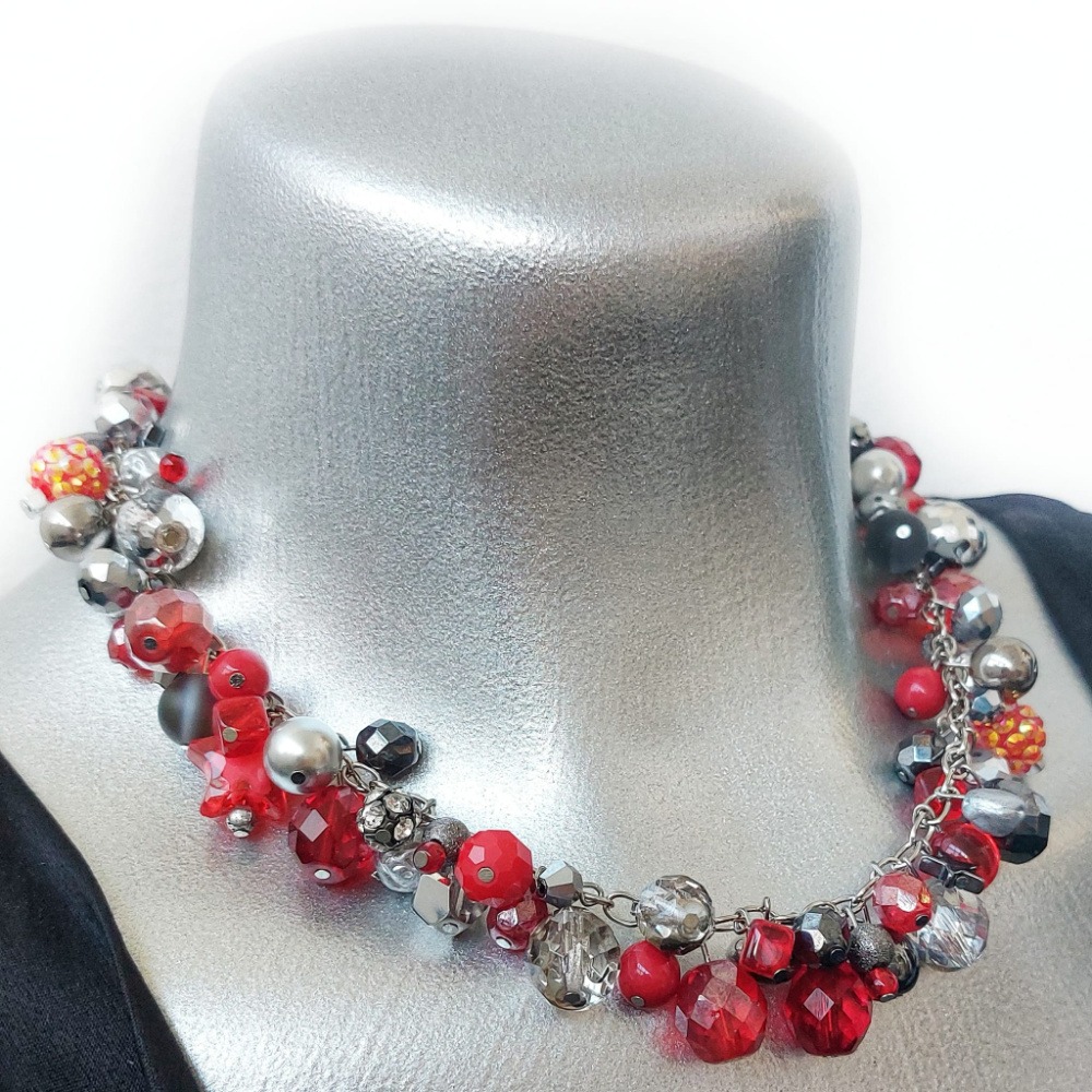 Winter Couture Atelier Collection - Red Velvet Tinsel - Statement Necklace - Image 2