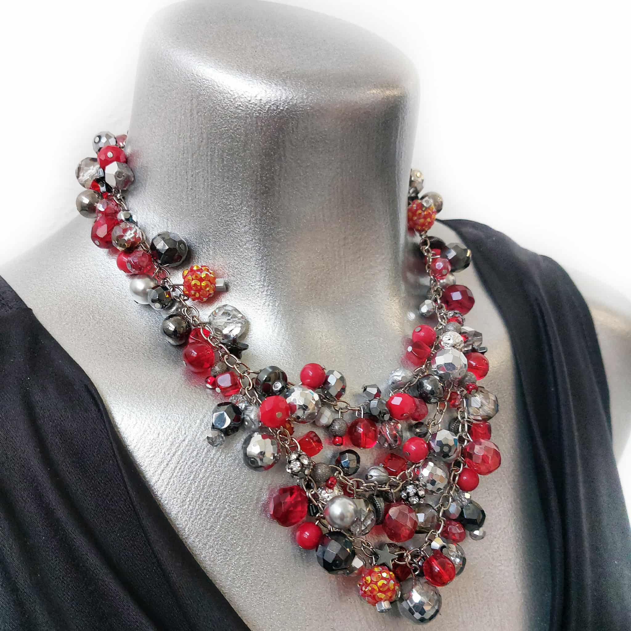 Winter Couture Atelier Collection - Red Velvet Tinsel - Bib Shaped Necklace - Image 2