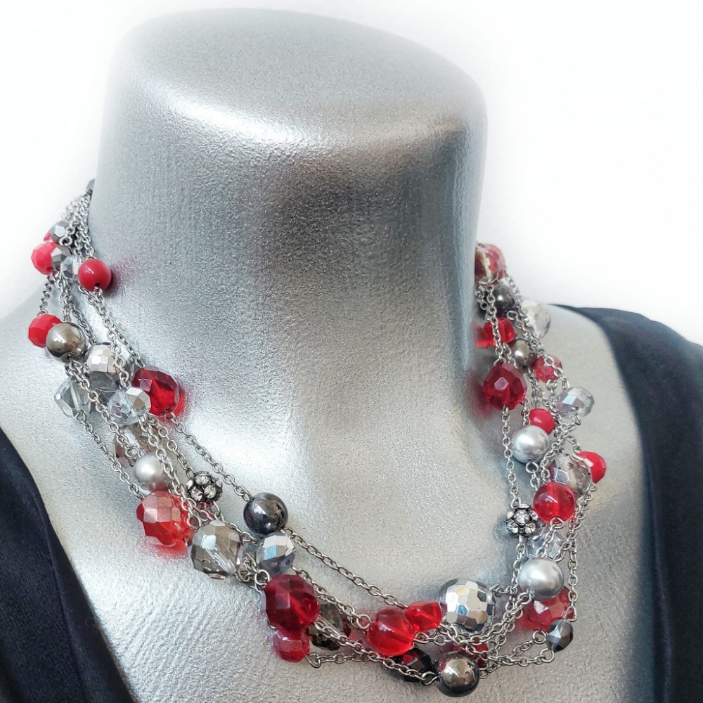 Winter Couture Atelier Collection - Red Velvet Tinsel - Six Strand Necklace - Image 2