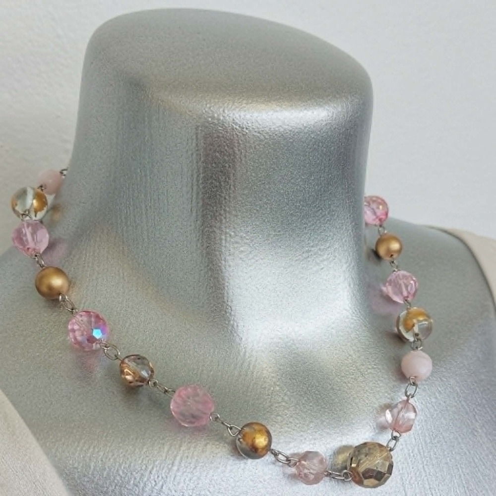 Sample Sale - Pink & Gold Beaded Necklace - Image 2
