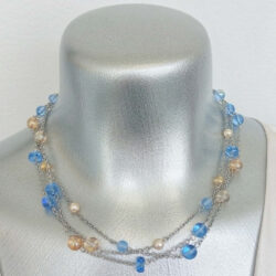Sample Sale - Sky Blue & Gold Three Strand Necklace