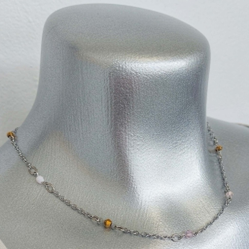 Sample Sale - Pink & Gold Fine Chain Beaded Necklace - Image 2