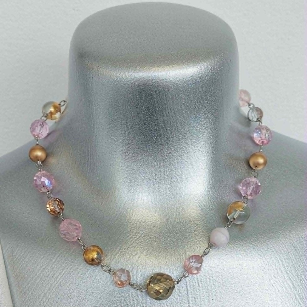 Sample Sale - Pink & Gold Beaded Necklace